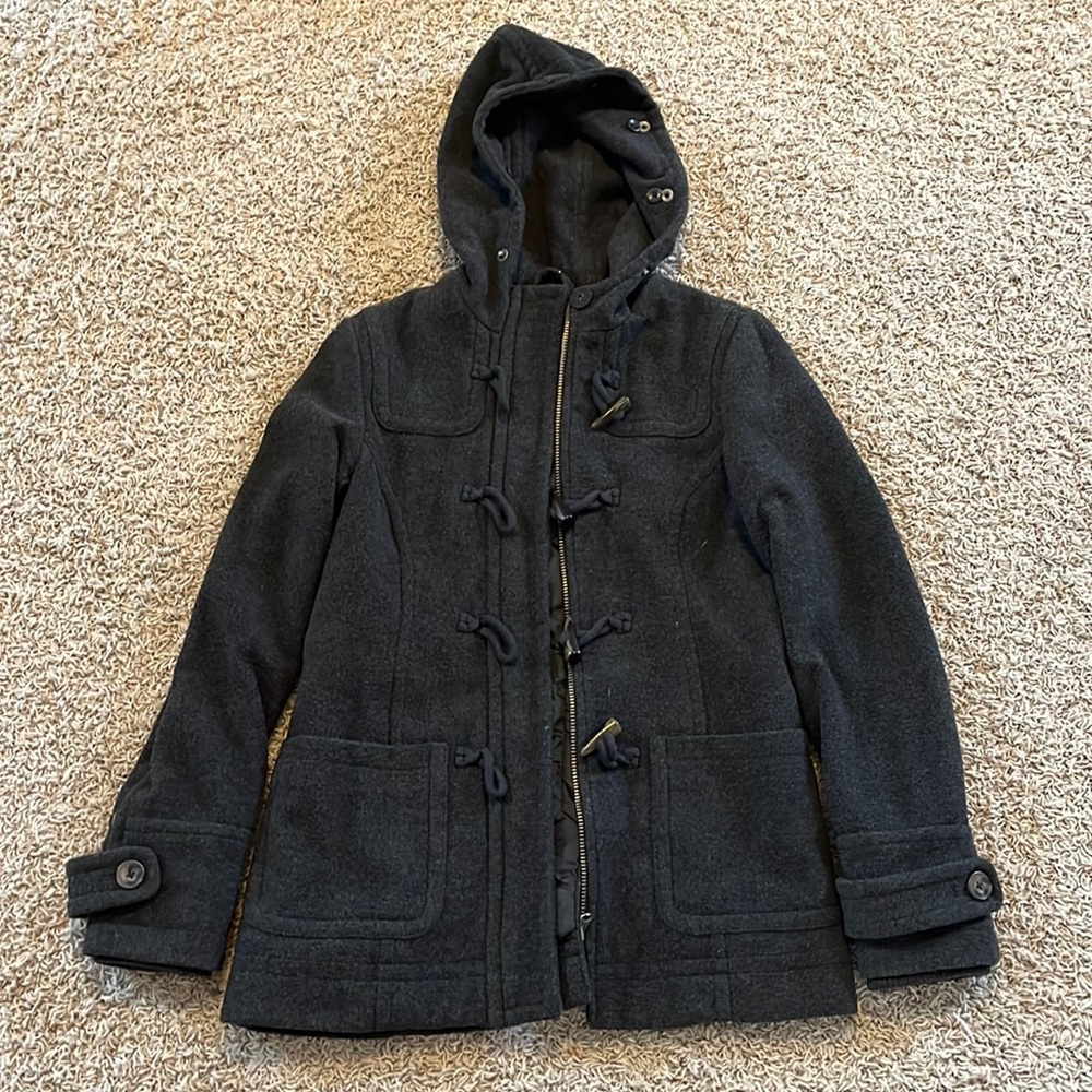 Aeropostale Charcoal Wool Duffel coat toggle buttons Womens small 60% wool